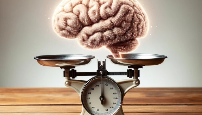 DALL·E-2023-10-16-13.49.54-Foto-de-una-balanza-moderna-en-una-mesa-de-madera-con-una-silueta-brillante-del-cerebro-colocada-encima-simbolizando-el-control-del